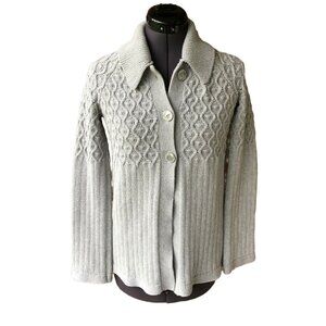 Calvin Klein Sweater Cardigan Cable-Knit Gray Sz. S Cotton Collared